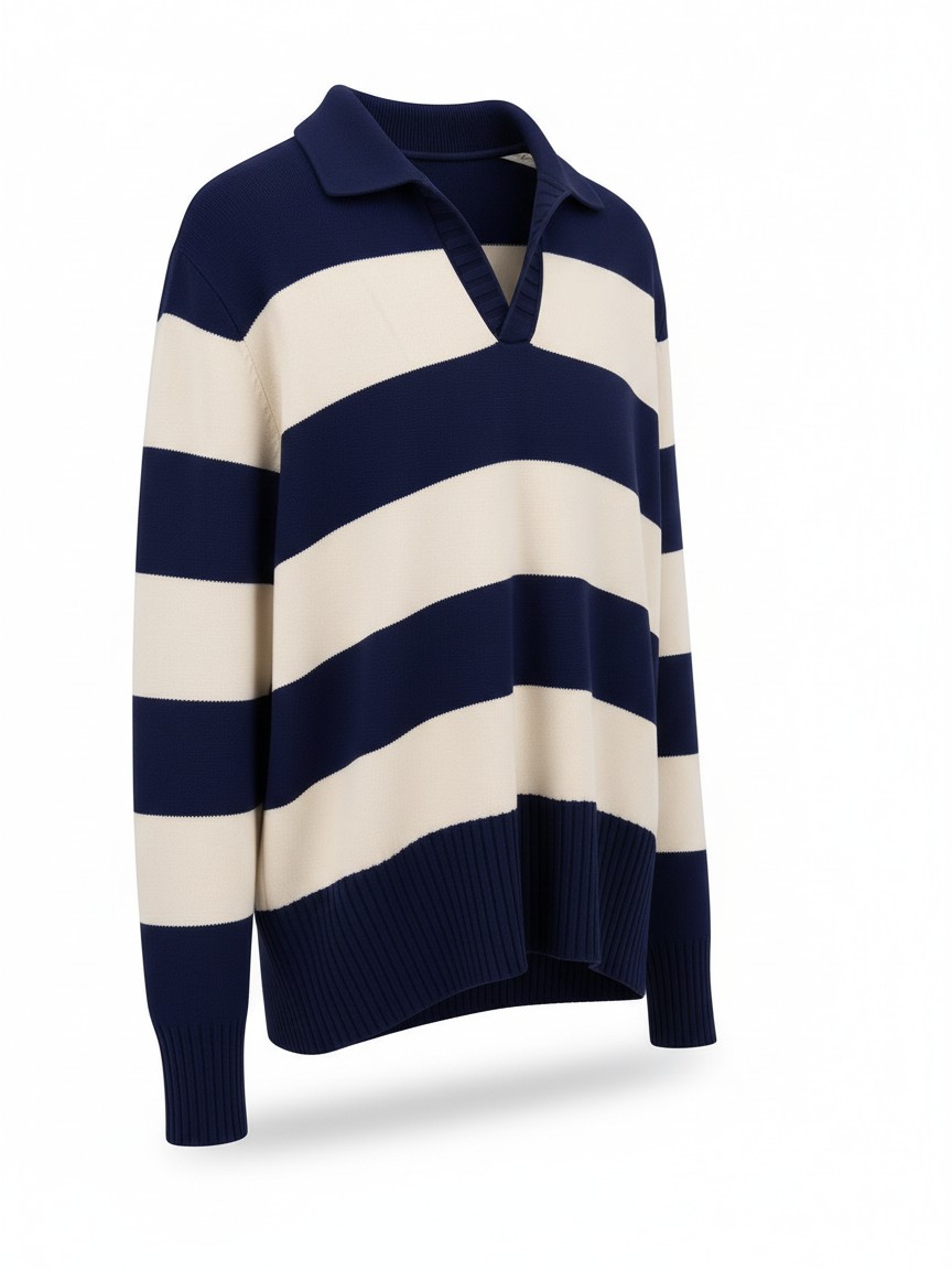 Dámsky pruhovaný POLO pulóver SHEEP FASHION NAVY BLUE Tmavomodrý s.WEAR 5
